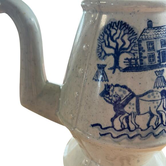 Poppytrail Vernon Coffee Pot Provincial Blue by Metlox Blue Farm Scene No Lid - Picture 2 of 16